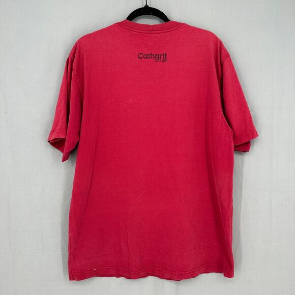 Vintage Carhartt Shirt Mens Large Red Graphic Tee Distressed Thrashed Workwear - Picture 2 of 7